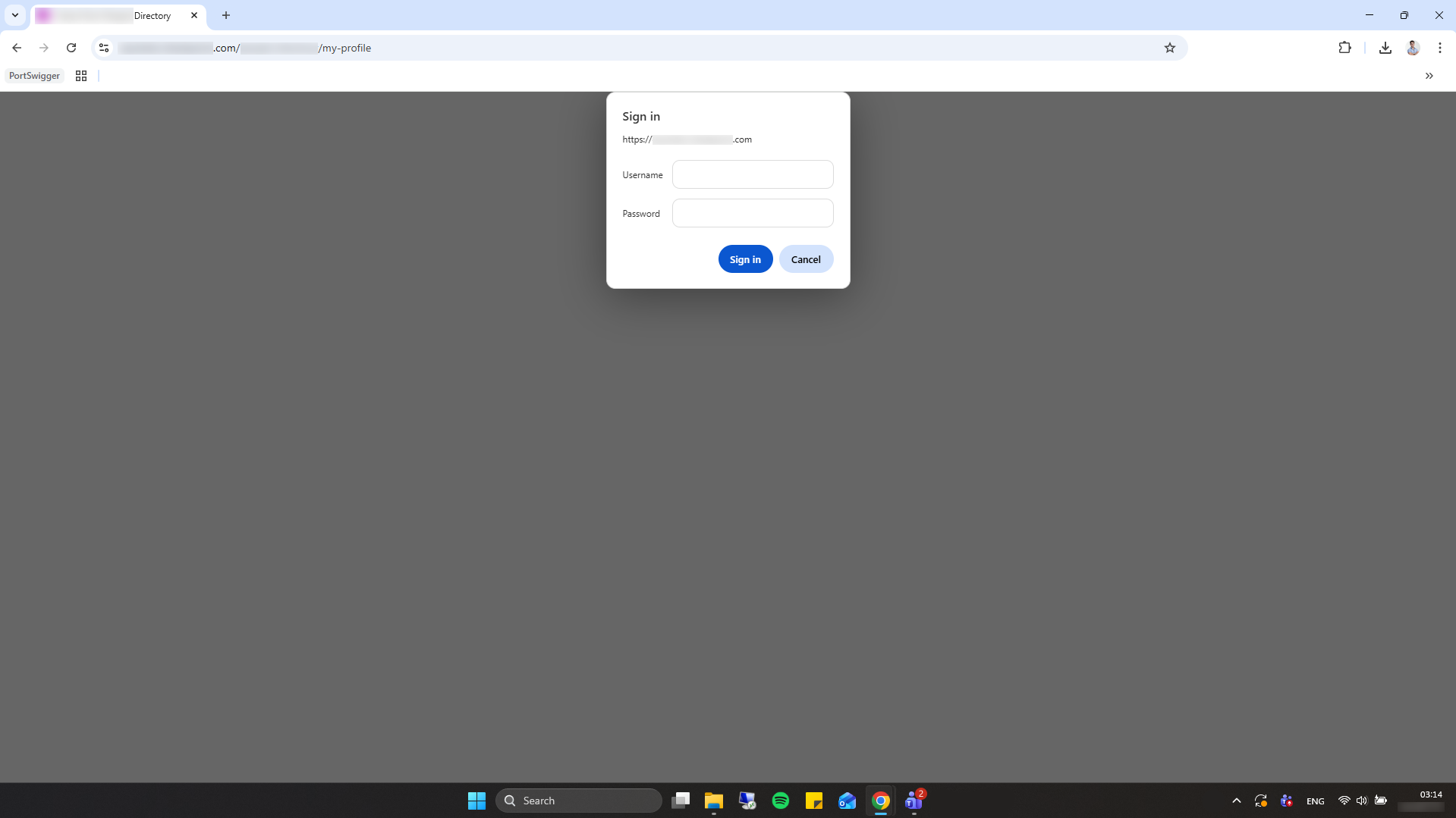Pixel-accurate phishing re-authentication prompt rendered inline within a trusted corporate origin (light mode)