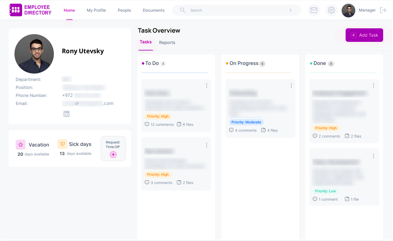 Employee profile page before injection